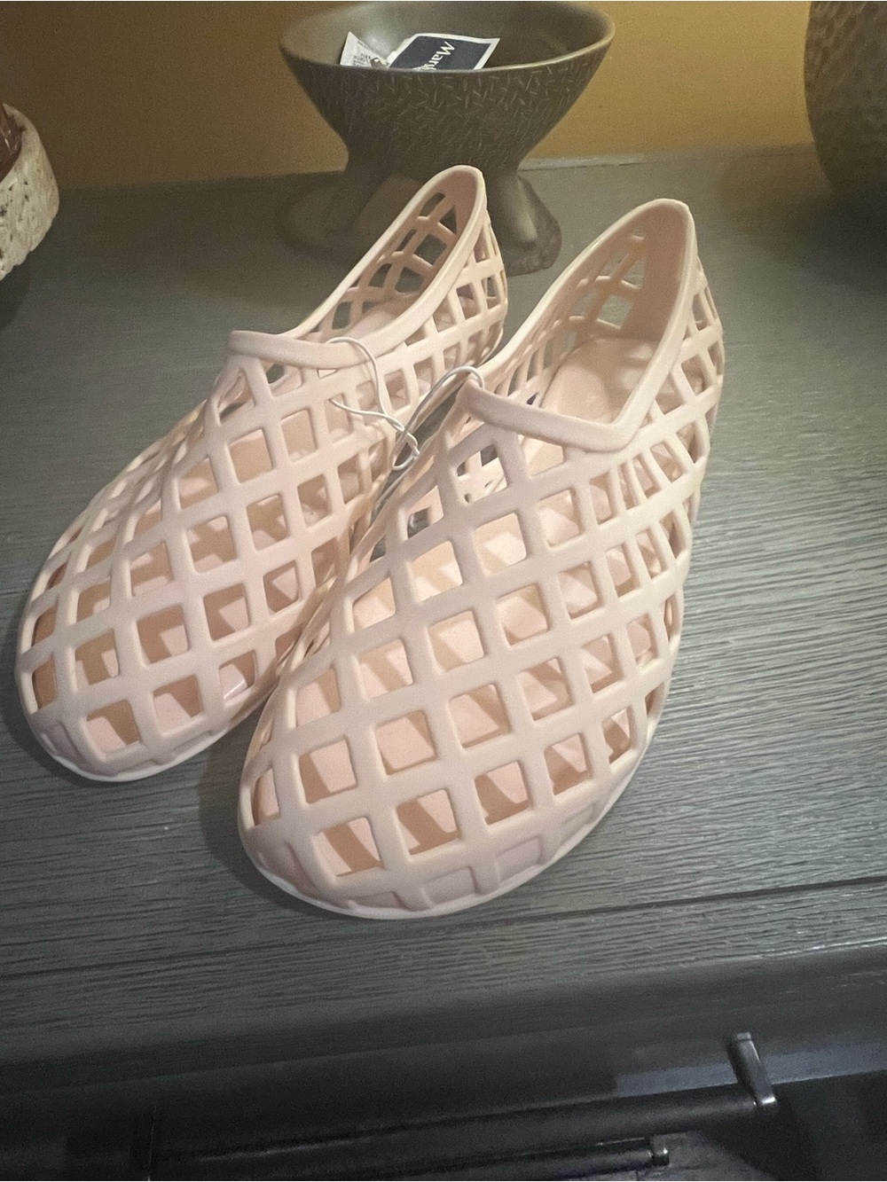 Blush Pink Women's Lattice Slip-On Sandals